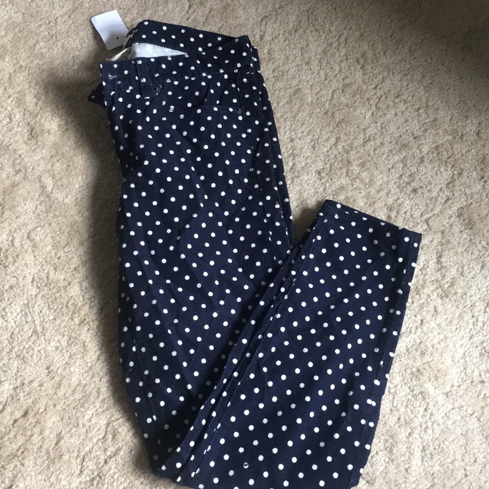 BNWT J.Crew navy polka dot corduroy Toothpick pant